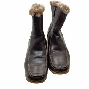 Sporto Boots Booties Winter Vegan Leather Faux Fur Trim Women's Size 7 Brown